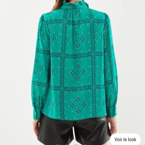 Suncoo Paris Green Patterned Women's Top size M - Picture 4 of 7